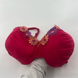 Cacique Hot Pink Flower Embroidered Bra Women’s Plus Size Pretty Cute Floral